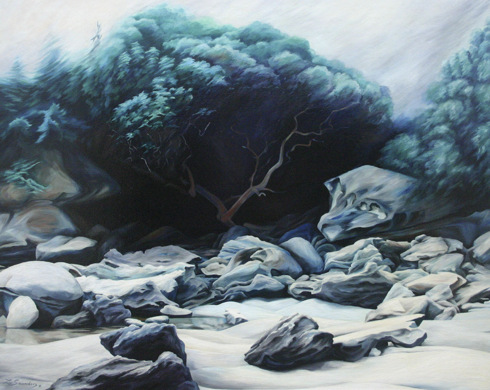 Painting of Landscape Rocks & Arbutus, Tribune Bay by artist Lynne Saunders